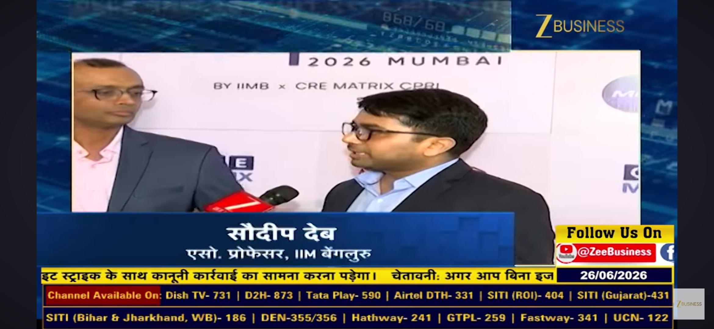 Prof. Soudeep interviewed by Zee Business